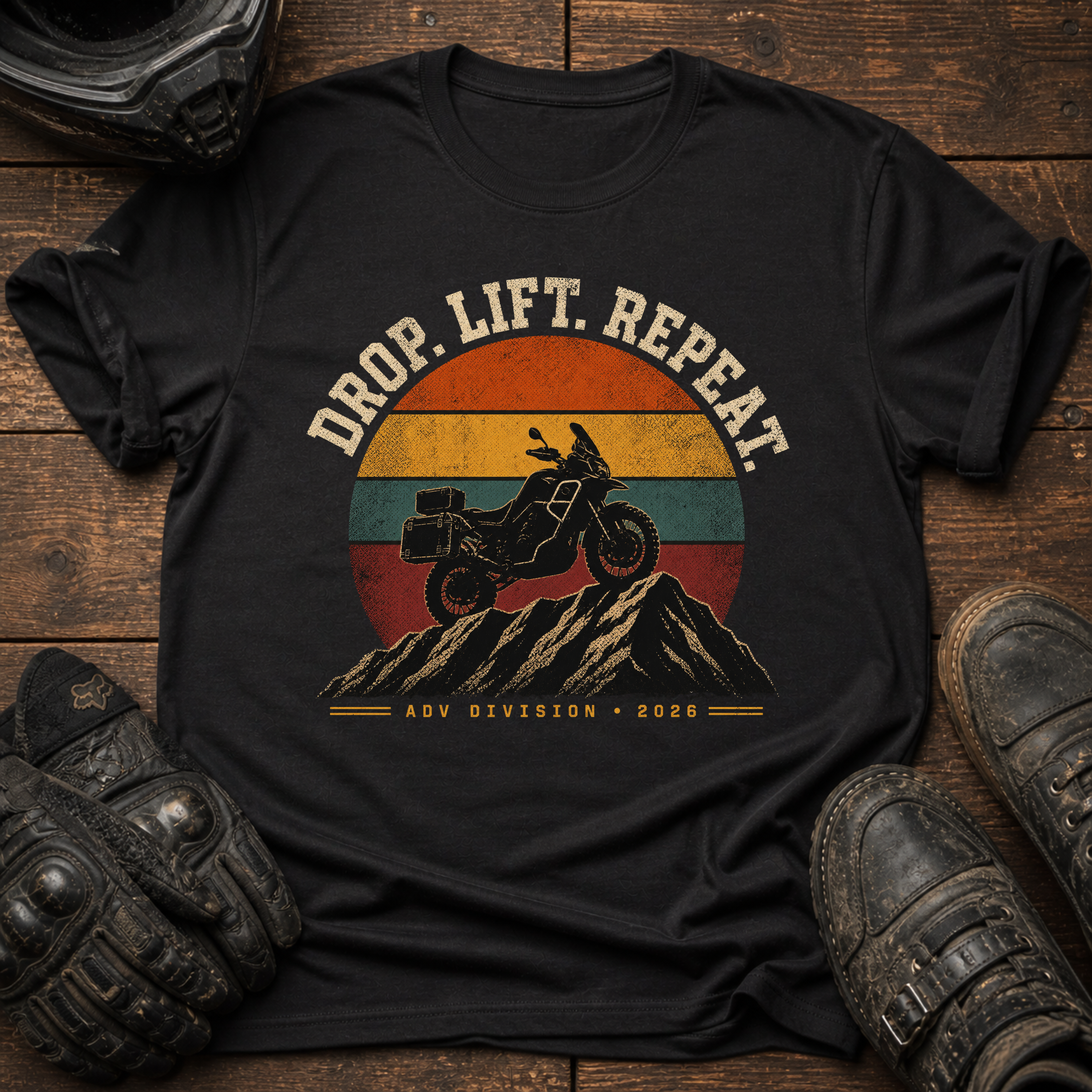 Drop. Lift. Repeat. Retro Sunset T-Shirt