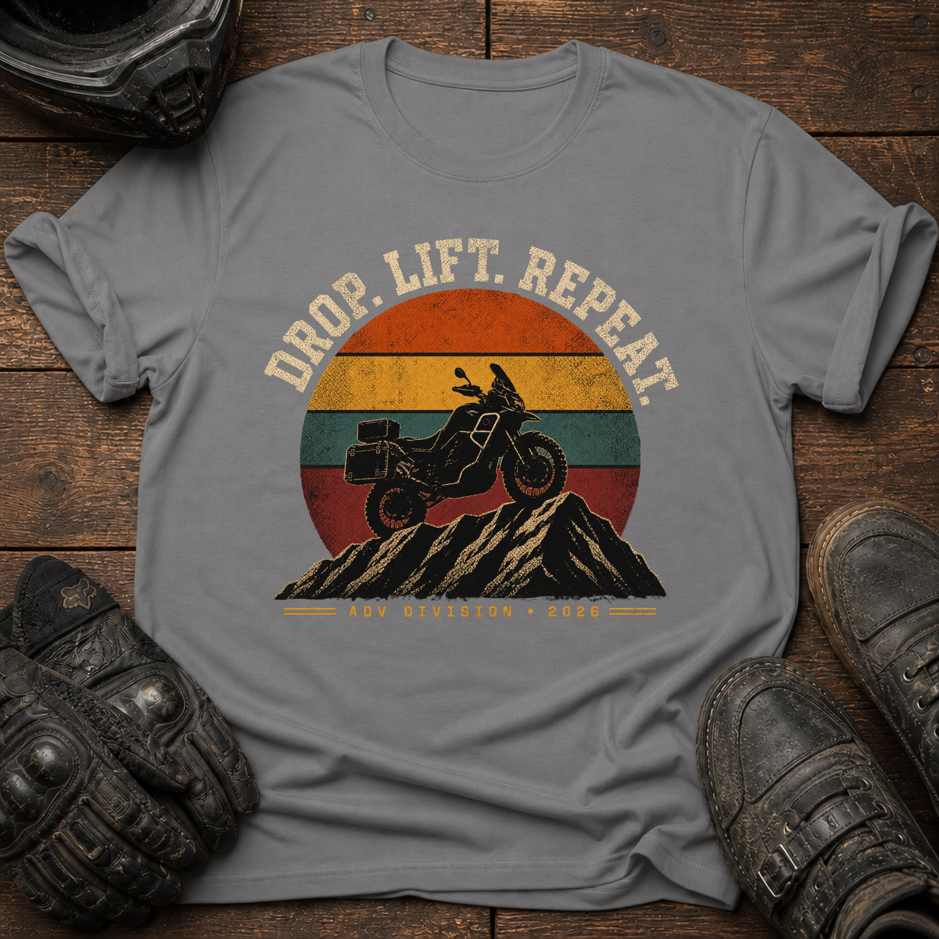 Drop. Lift. Repeat. Retro Sunset T-Shirt
