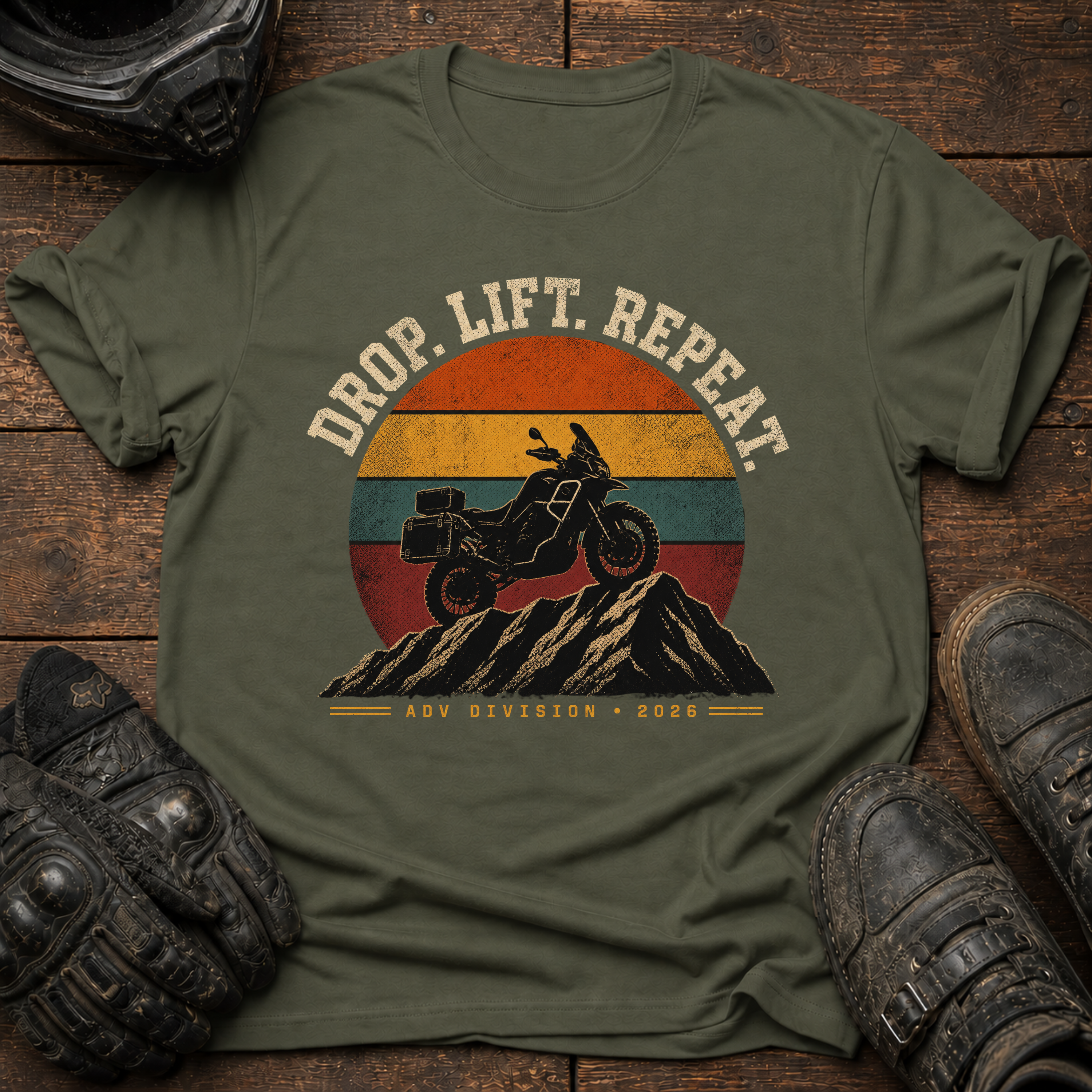 Drop. Lift. Repeat. Retro Sunset T-Shirt