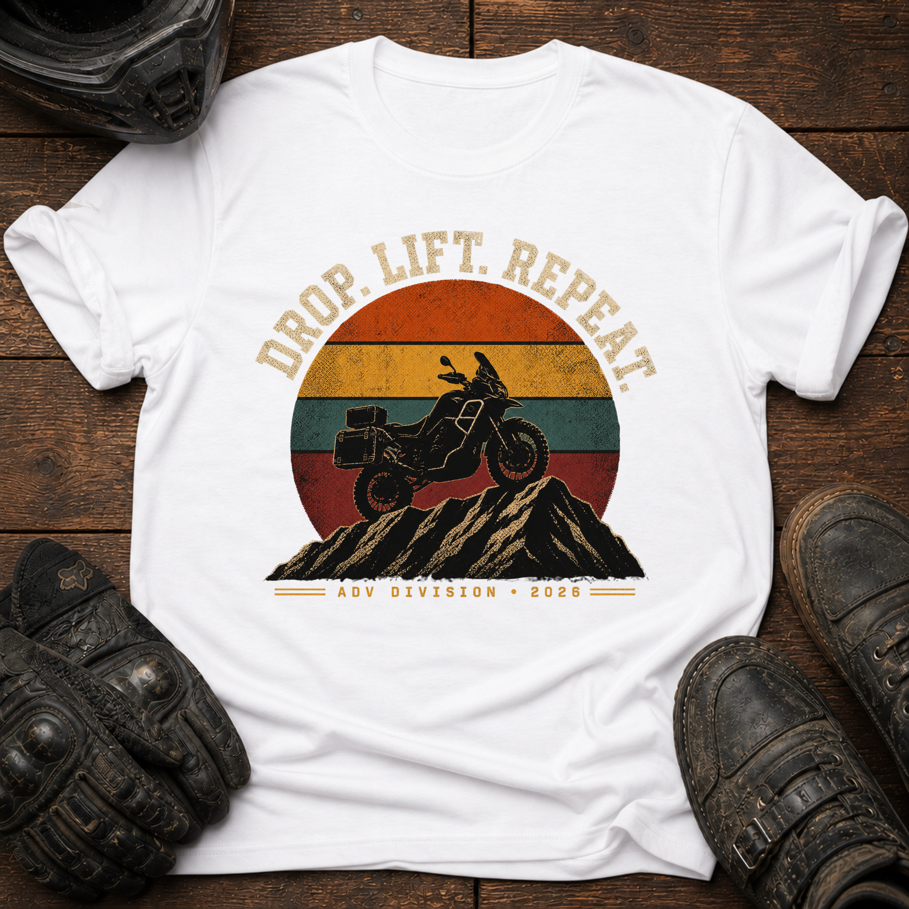 Drop. Lift. Repeat. Retro Sunset T-Shirt